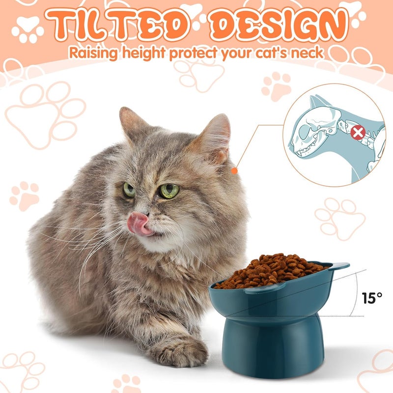 Hsei 6 Pcs Raised Cat Food Bowls 15 Degrees Elevated Cat Bowls Anti Vomiting Tilted Raised Whisker Friendly Pet Dish Plastic Slanted Stand for Indoor Pet Food Water Feeder(Cute Color) - Image 3